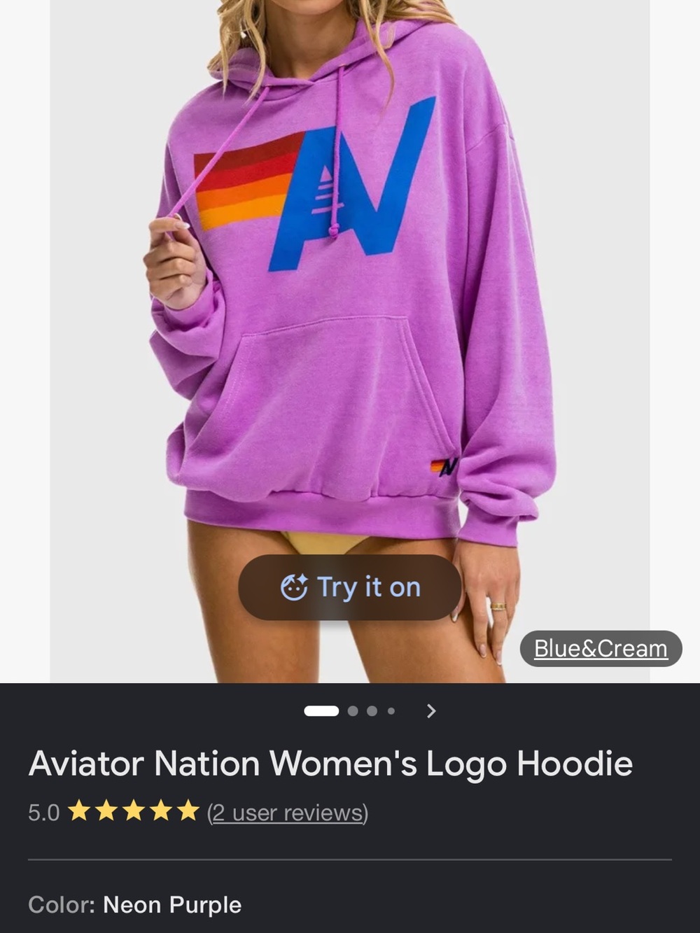 Aviator Nation Neon Purple Logo Pullover Hoodie with Rainbow Stripe
